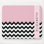 Tapis De Souris Zigzag noir et blanc, Chevron, rose, Votre nom (Devant)