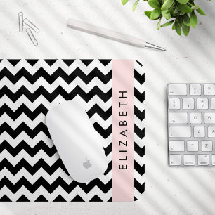 Tapis De Souris Zigzag noir et blanc, Motif Chevron, Votre nom