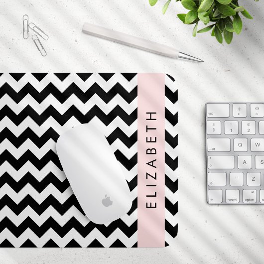 Tapis De Souris Zigzag noir et blanc, Motif Chevron, Votre nom