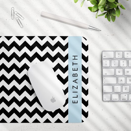 Tapis De Souris Zigzag noir et blanc, Motif Chevron, Votre nom