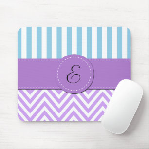 Tapis De Souris Zigzag violet, Chevron, Bleu, Stripes, Monogramme