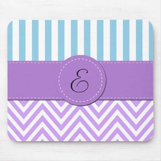 Tapis De Souris Zigzag violet, Chevron, Bleu, Stripes, Monogramme (Devant)