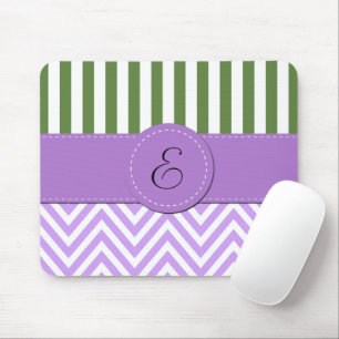 Tapis De Souris Zigzag violet, Chevron, Grilles vertes, Monogramme
