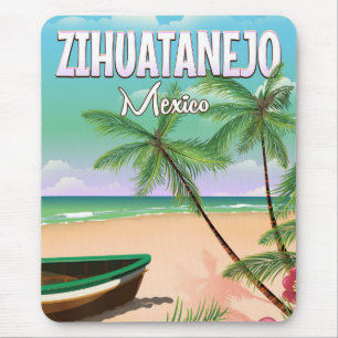 Tapis De Souris Zihuatanejo affiche de vacances à la plage mexicai