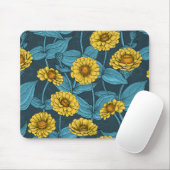 Tapis De Souris Zinnias jaune sur bleu foncé (Avec souris)