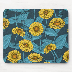 Tapis De Souris Zinnias jaune sur bleu foncé