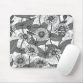 Tapis De Souris Zinnias, monochrome sur blanc (Avec souris)