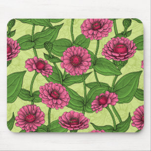 Tapis De Souris Zinnias roses sur fond vert clair