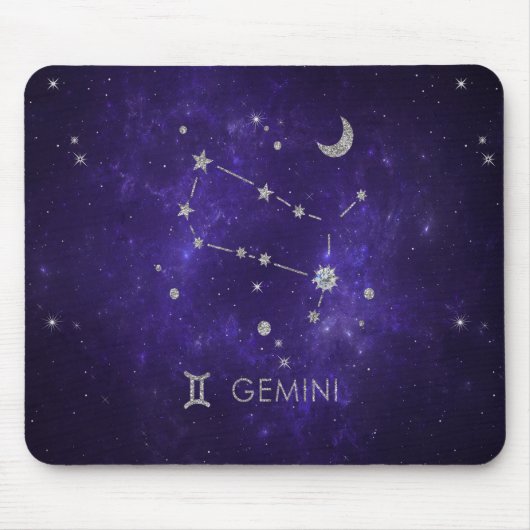 Tapis De Souris Zodiac Purple Gemini | Horoscope d'astrologie cosm (Devant)