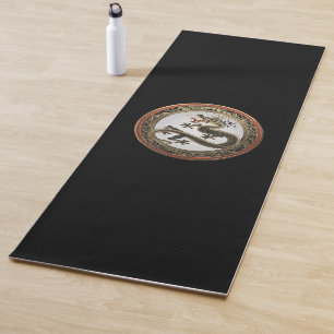 Tapis De Yoga [400] Dragon oriental sacré noir et or