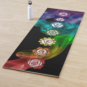 Tapis De Yoga 7 Chakra mantra arc-en-ciel fumée noir gras