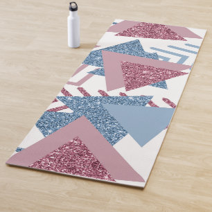 Tapis De Yoga 80s Abstrait lunaire Dusty Mauve rose et bleu