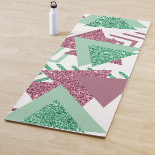 Tapis De Yoga 80s Abstraits frais Motif de formes rose et vert