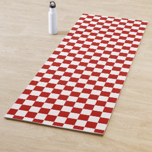 Tapis De Yoga à damiers carré rouge blanc rétro