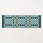 Tapis De Yoga à damiers Nom initial Monogramme bleu vert (Devant (Horizontal))