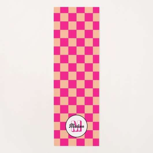 Tapis De Yoga à damiers pêche rose chaud rétro (Devant)