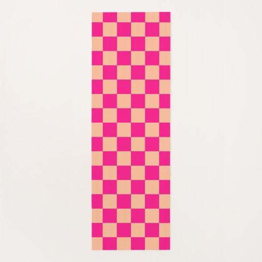 Tapis De Yoga à damiers pêche rose chaud rétro (Dos)