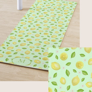 Tapis de Yoga à Monogramme Vert Citrons Jaunes Per