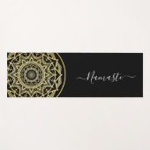Tapis de Yoga à Script Namaste Noir Mandala Doré (Devant (Horizontal))