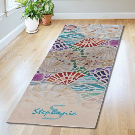 Tapis de yoga à thème plage avec monogramme de nom