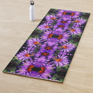Tapis De Yoga Abeille De Miel Sur Fleur D'Aster Violet Abstrait