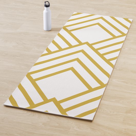 Tapis De Yoga Abstract geometrical, white and gold (En situation)