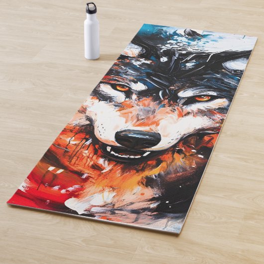 Tapis De Yoga Abstract Wild Spirit Wolf (En situation)