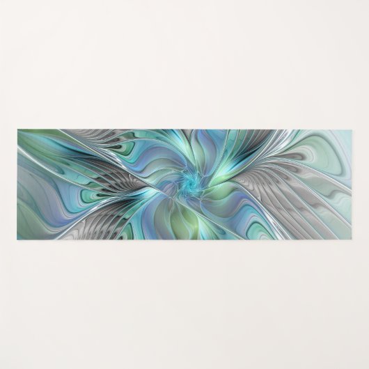 Tapis De Yoga Abstrait Bleu Vert Papillon Imaginaire Fractal Art (Devant (Horizontal))