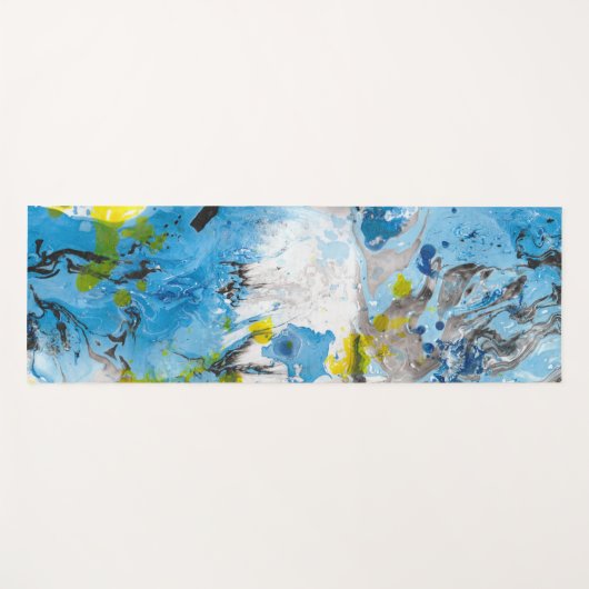 Tapis De Yoga Abstrait Modèle Bleu Jaune Blanc tendance Moderne (Devant (Horizontal))