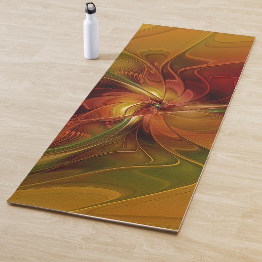 Tapis De Yoga Abstrait Rouge Orange Brown Vert Fractal Art Flowe (En situation)