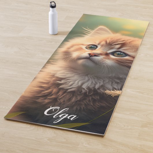 Tapis De Yoga Adorable Fluffy Ginger Kitten, personnalisable (En situation)