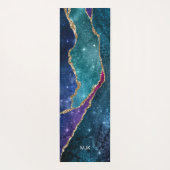 Tapis De Yoga Agate bleu violet Aqua Gold Veines Monogramme (Dos)
