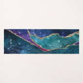 Tapis De Yoga Agate bleu violet Aqua Gold Veines Monogramme (Devant (Horizontal))