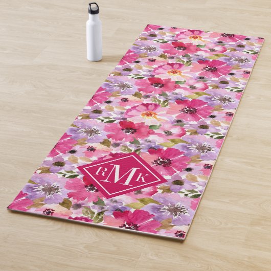 Tapis De Yoga Ajoutez votre aquarelle d'été du monogramme | (En situation)