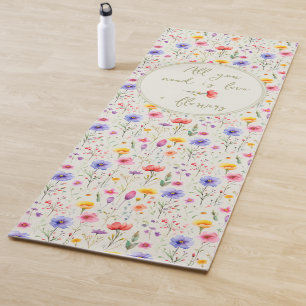 Tapis De Yoga Amour et fleurs douce Citation verte Fleur sauvage