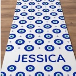 Tapis De Yoga Amulette Motif de Mauvais Œil Nazar Bleu Mystique