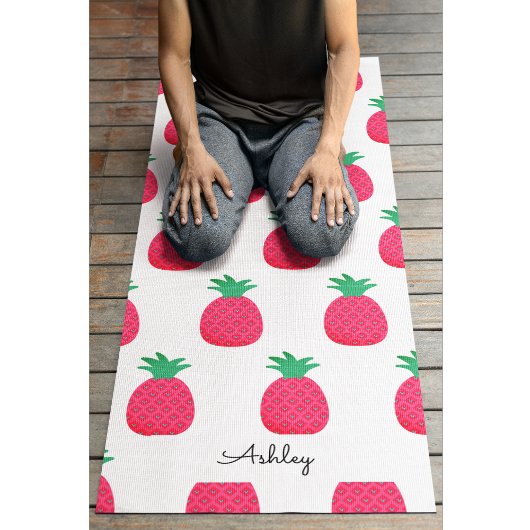 Tapis De Yoga Ananas rose Motif Chic Blanc