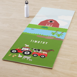 Tapis De Yoga Animaux de ferme et tracteur rouge Barnyard Nom pe