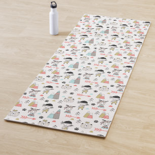 Tapis De Yoga Animaux mignons de région boisée et motif indien