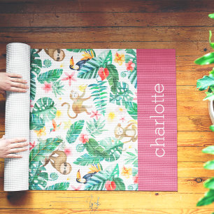 Tapis De Yoga Animaux tropicaux colorés de la Jungle Personnalis