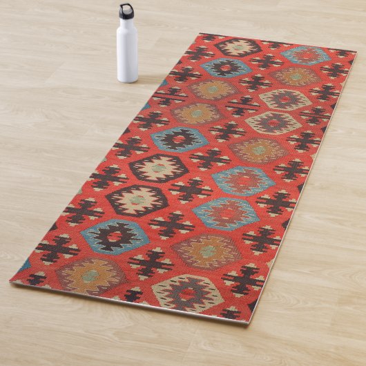 Tapis De Yoga Antique Oriental Orange Rouge Kurde Kilim (En situation)
