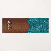 Tapis De Yoga Aqua bleu étincelle bois brun rustique Monogramme (Devant (Horizontal))