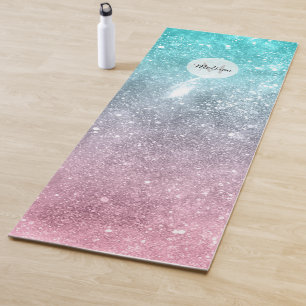 Tapis De Yoga Aqua bleu rose galaxie marine abstrait Monogramme