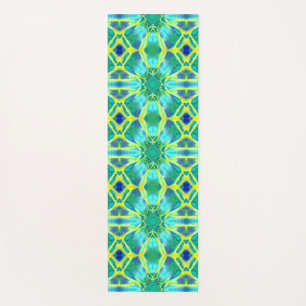 Tapis De Yoga Aqua, Cobalt Blue et Yellow Tie Dye Motif