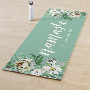 Tapis De Yoga Aqua Floral Namaste Monogramme Yoga Mat