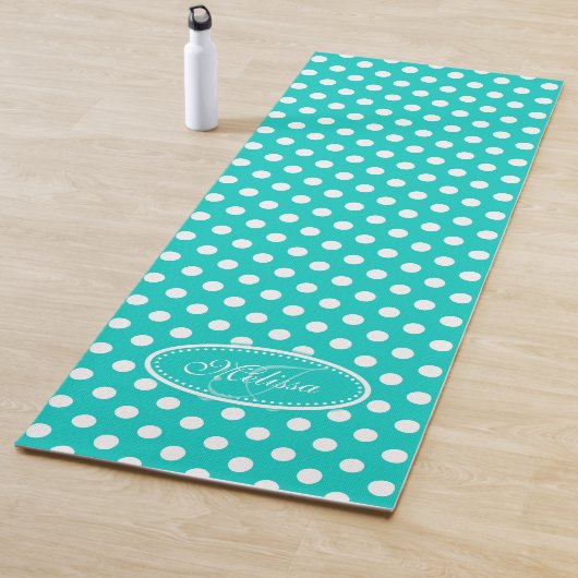 Tapis De Yoga Aqua pois blanc vert mat de yoga (En situation)