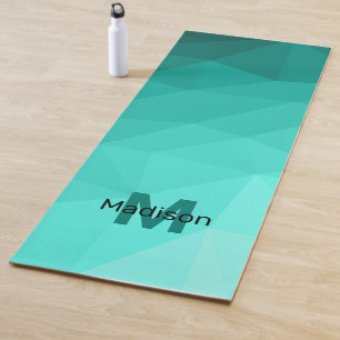 Tapis De Yoga Aqua Turquoise Gradient Monogramme de maillage géo
