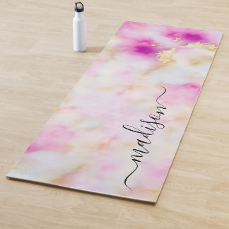 Tapis De Yoga Aquarelle Abstraite féminine Pink Gold Nom personn