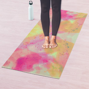 Tapis De Yoga Aquarelle Abstraite Fine Art rose jaune violet