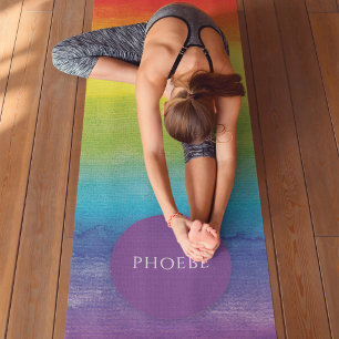 Tapis De Yoga Aquarelle arc-en-ciel Nom coloré moderne